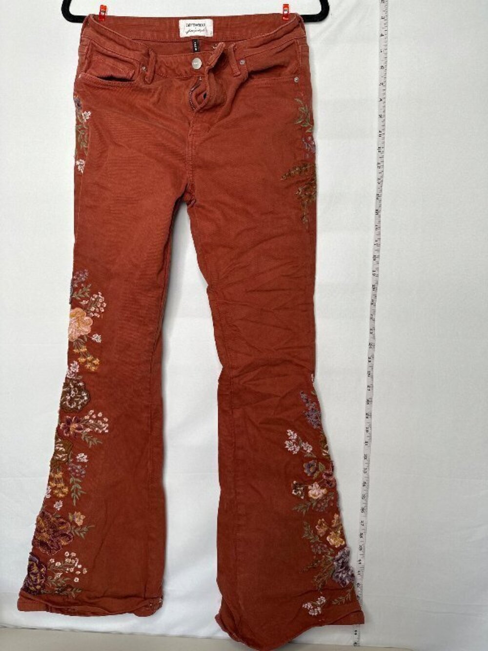 Driftwood x Free People Farrah Embroidered Flare Jeans 26 Boho Bohemian Festival